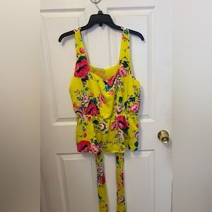 Express Bright Yellow Pink Blue flowered top